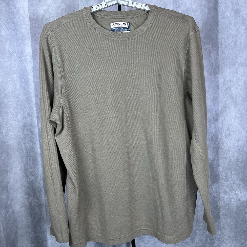 Magellan‎ Thermal Henley Shirt XXL long sleeve brown classic fit Waffle